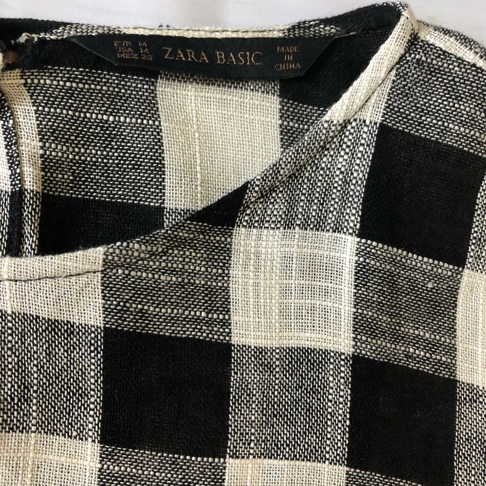 Zara Basic Checkered Linen Blouse Size M - Picture 5 of 8